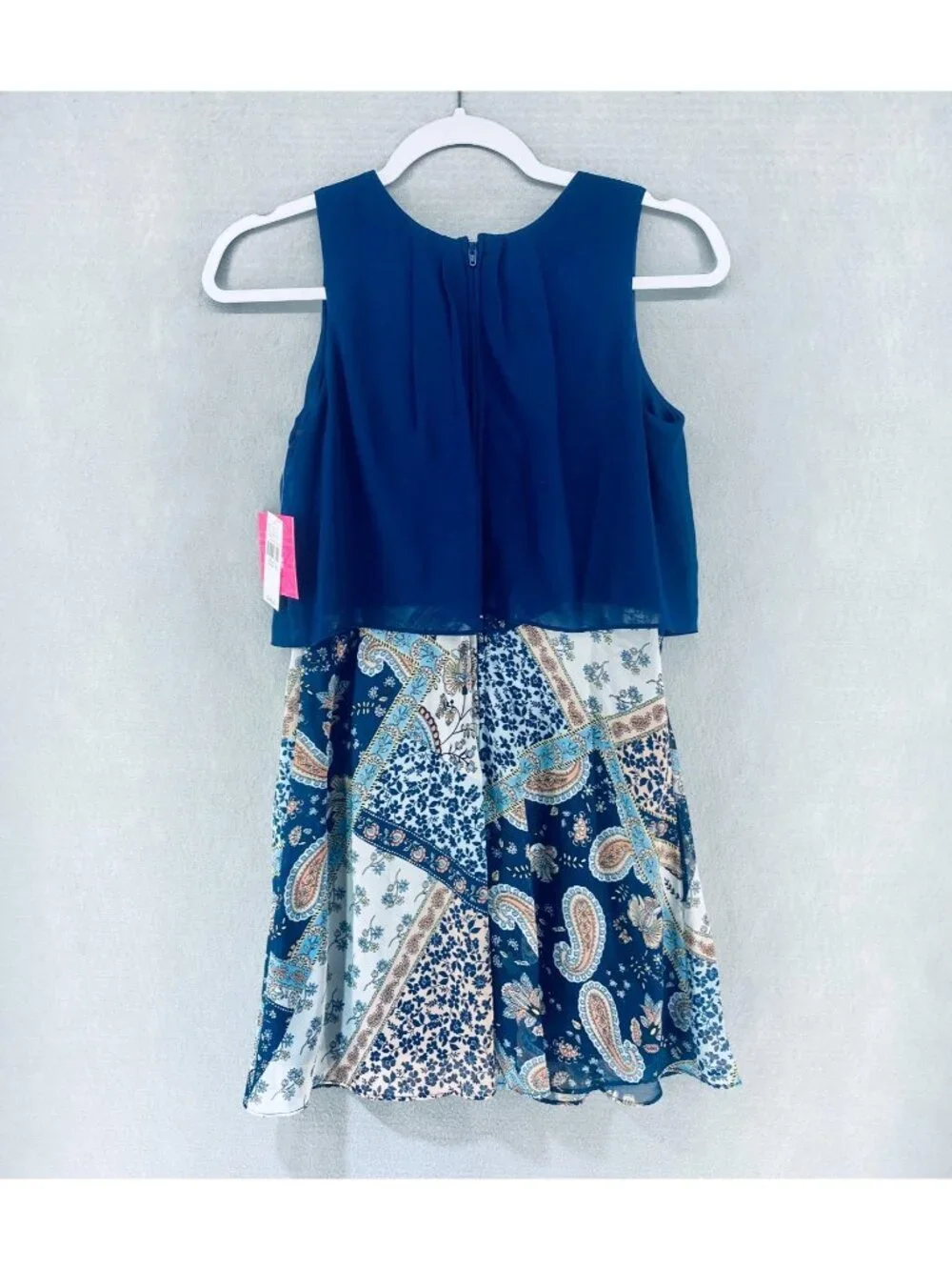 IZ Byer Dress Girls 16 Blue Stretch Floral Midi Wedding Party NWT